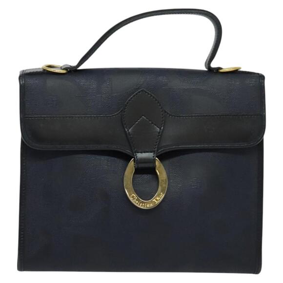 DIOR Trotter Canvas Hand Bag Pvc Navy Gold - Picture 2 of 12